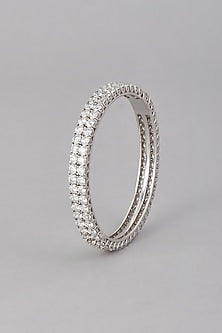 White Finish Zirconia Bangle In Sterling Silver