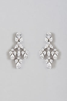 White Finish Dangler Earrings With Zirconia In Sterling Silver