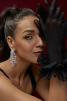 White Finish Swarovski Zircon Dangler Earrings In Sterling Silver
