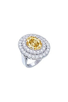 White Rhodium Finish Yellow & White Swarovski Zirconia Ring In Sterling Silver
