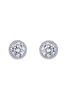 White Finish Swarovski Zirconia Stud Earrings In Sterling Silver