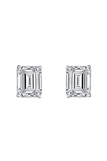 White Finish Swarovski Zirconia Stud Earrings In Sterling Silver