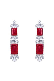 White Finish Ruby Stone & Swarovski Zirconia Earrings In Sterling Silver