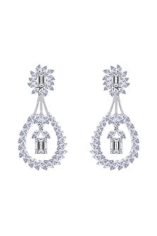 White Finish Swarovski Zirconia Dangler Earrings In Sterling Silver