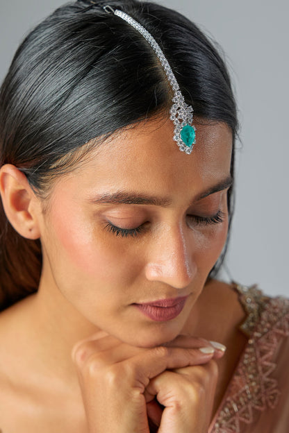 White Finish Zircon Maangtikka In Sterling Silver