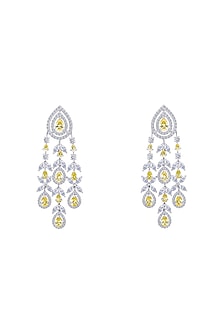 White Finish Yellow & White Swarovski Zirconia Dangler Earrings In Sterling Silver