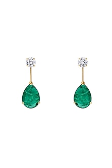 White Finish Emerald Stone & Swarovski Zirconia Dangler Earrings In Sterling Silver