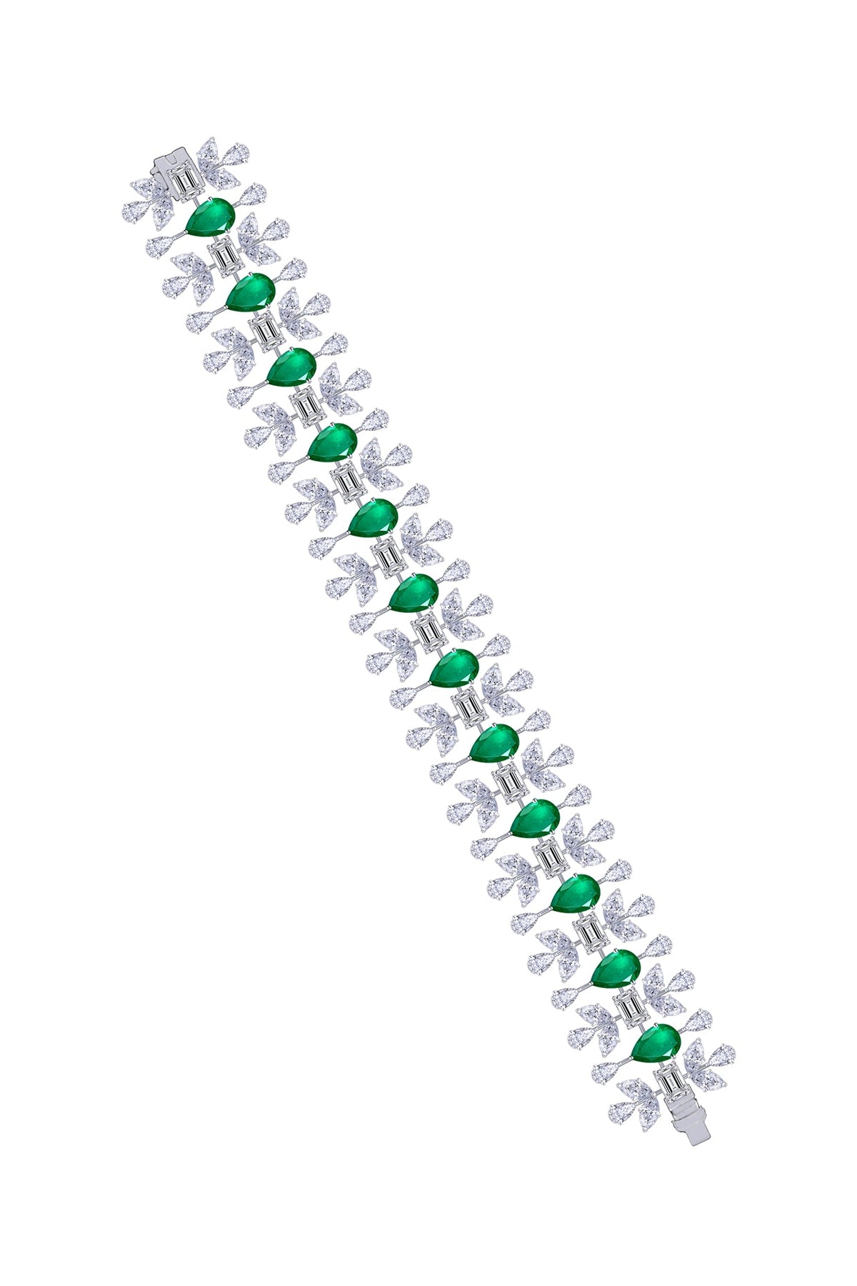 White Finish Emerald Stone & Swarovski Zirconia Cuff Bracelet