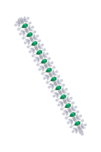 White Finish Emerald Stone & Swarovski Zirconia Cuff Bracelet