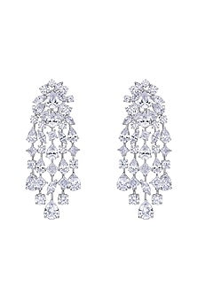 White Finish Swarovski Zirconia Dangler Earrings In Sterling Silver
