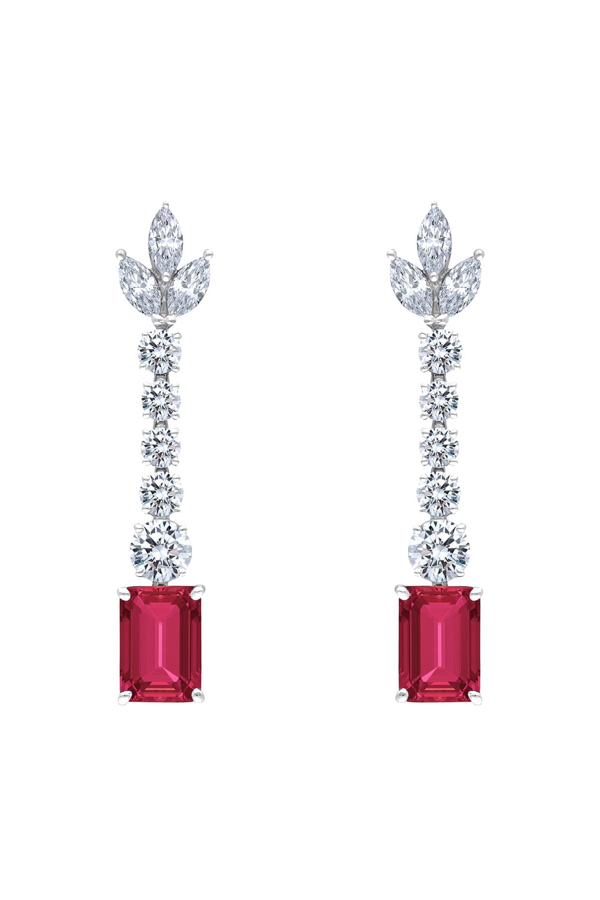 White Finish Ruby Stone & Swarovski Zirconia Earrings In Sterling Silver
