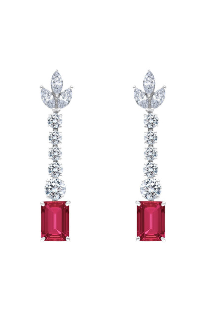 White Finish Ruby Stone & Swarovski Zirconia Earrings In Sterling Silver
