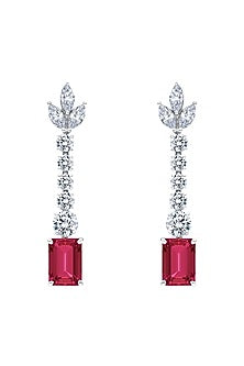 White Finish Ruby Stone & Swarovski Zirconia Earrings In Sterling Silver