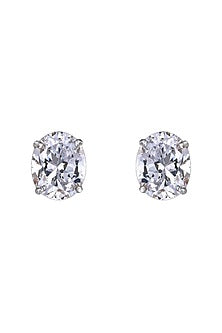 White Finish Oval-Shaped Swarovski Zirconia Solitaire Stud Earrings In Sterling Silver