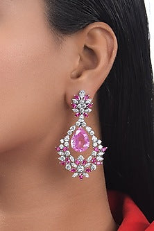 White Finish White & Pink Swarovski Zirconia Earrings In Sterling Silver