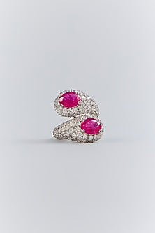 Silver Finish Red Stone Ring In Sterling Silver