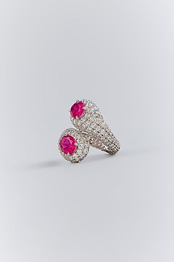 Silver Finish Red Stone Ring In Sterling Silver