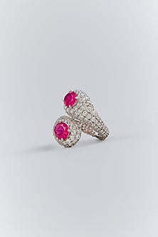 Silver Finish Red Stone Ring In Sterling Silver