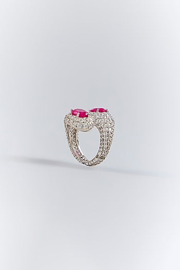 Silver Finish Red Stone Ring In Sterling Silver