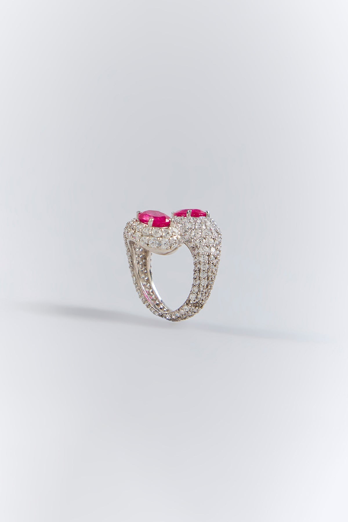 Silver Finish Red Stone Ring In Sterling Silver