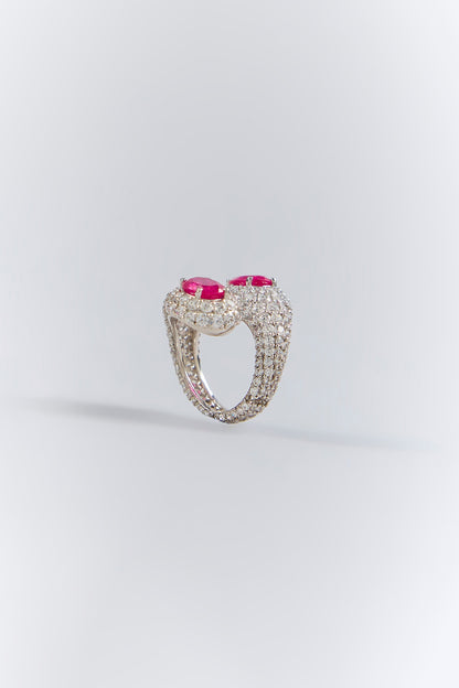 Silver Finish Red Stone Ring In Sterling Silver