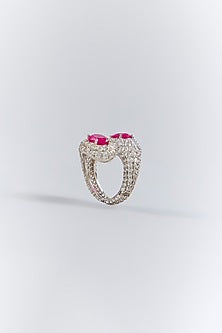Silver Finish Red Stone Ring In Sterling Silver
