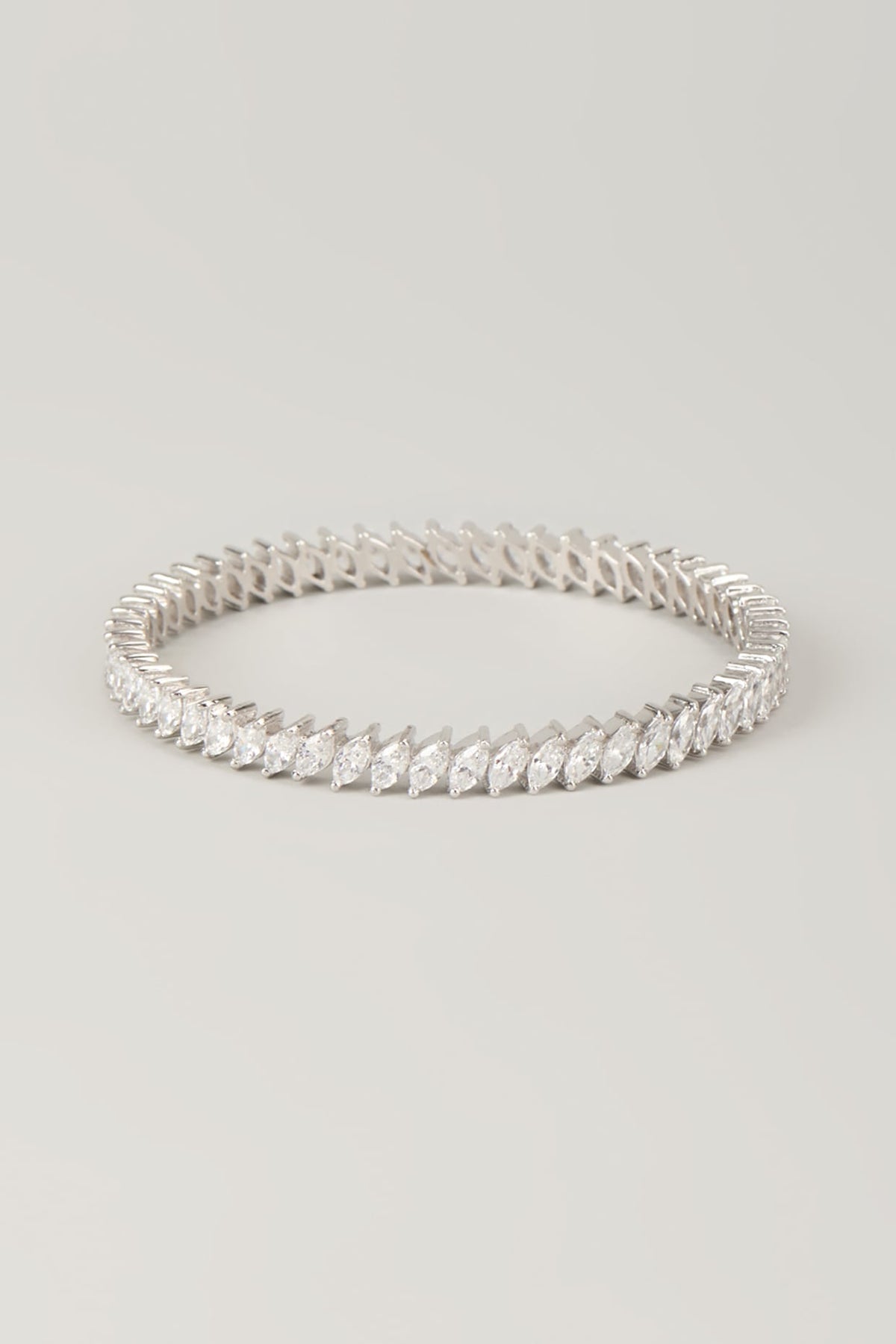 White Finish White Stone Bangle In Sterling Silver