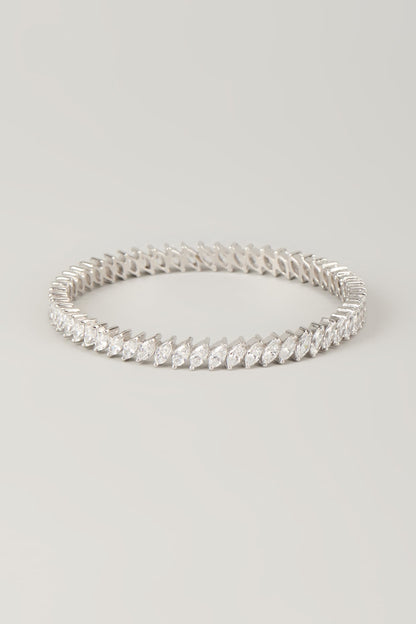 White Finish White Stone Bangle In Sterling Silver