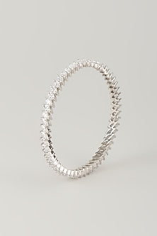 White Finish White Stone Bangle In Sterling Silver