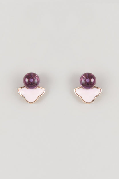 White Finish Purple Stone Stud Earrings In Sterling Silver