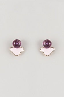 White Finish Purple Stone Stud Earrings In Sterling Silver
