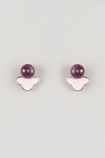 White Finish Purple Stone Stud Earrings In Sterling Silver