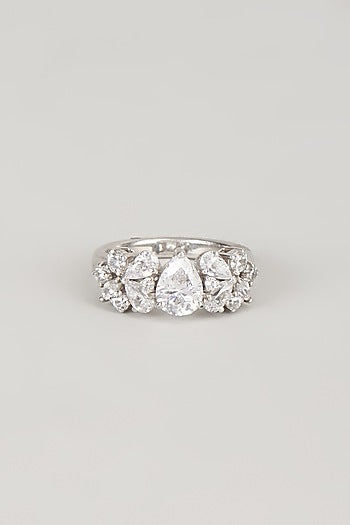 White Finish White Stone Ring In Sterling Silver
