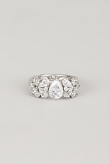 White Finish White Stone Ring In Sterling Silver