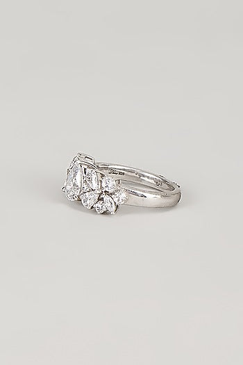 White Finish White Stone Ring In Sterling Silver