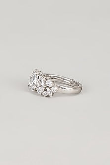 White Finish White Stone Ring In Sterling Silver