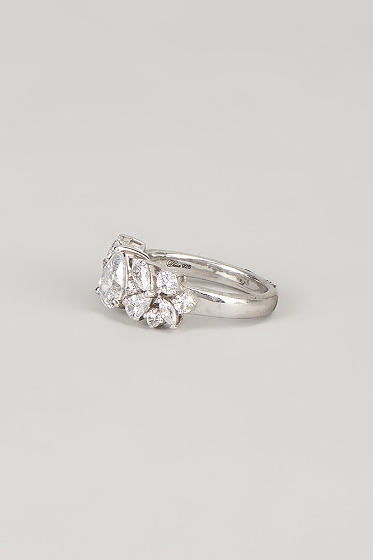 White Finish White Stone Ring In Sterling Silver