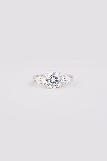 White Finish White Stone Ring In Sterling Silver