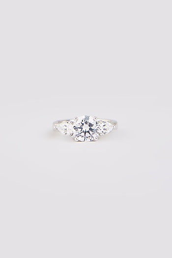 White Finish White Stone Ring In Sterling Silver
