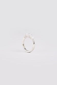 White Finish White Stone Ring In Sterling Silver