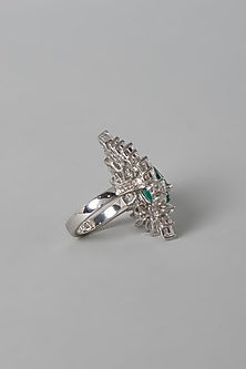 White Finish Green & White Swarovski Zirconia Ring In Sterling Silver