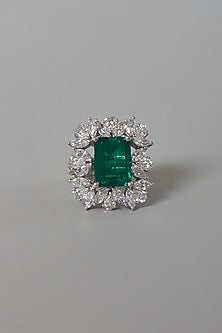 White Finish Green & White Swarovski Zirconia Ring In Sterling Silver