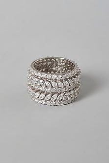 White Finish Swarovski Zirconia Ring In Sterling Silver