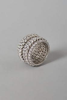 White Finish Swarovski Zirconia Ring In Sterling Silver