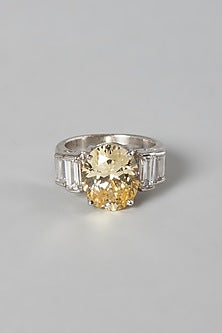 White Finish Yellow & White Swarovski Zirconia Ring In Sterling Silver