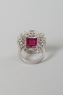 White Finish Red & White Swarovski Zirconia Ring In Sterling Silver