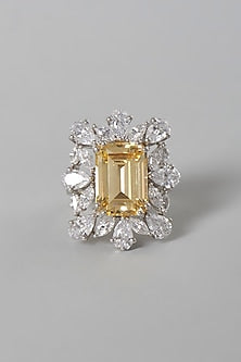 White Finish Yellow & White Swarovski Zirconia Ring In Sterling Silver