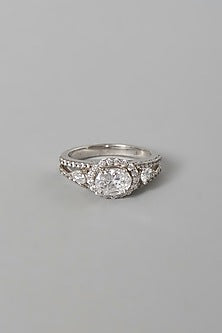 White Finish Swarovski Zirconia Oval Cut Ring In Sterling Silver