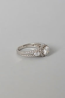 White Finish Swarovski Zirconia Oval Cut Ring In Sterling Silver