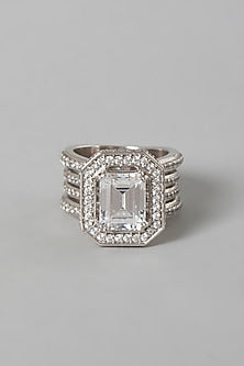 White Finish Swarovski Zirconia Ring In Sterling Silver
